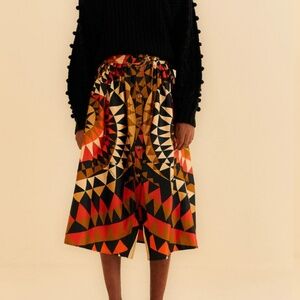 NWT Farm Rio Black Heart Deco Button Down Midi Skirt Size Medium